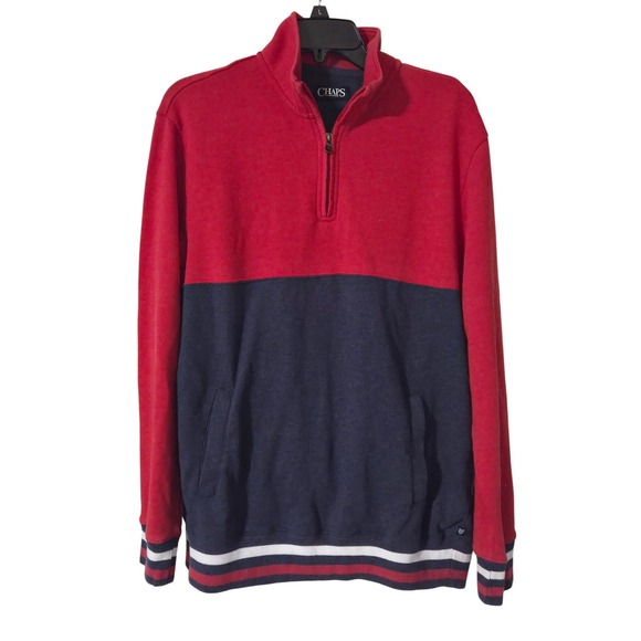 Chaps Other - Chaps Red & Navy Colorblock 1/4 Zip Pullover | Classic Preppy Sweatshirt, L